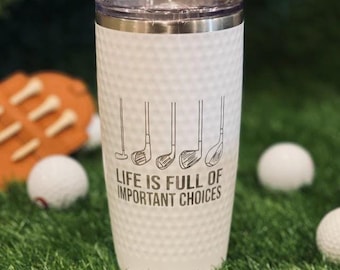 Golf Ball Dimple Tumbler, Engraved Golfers Gift, Personalized Golf ball Insulated Cup, Golf Travel Mug, Golf Beer Tumbler