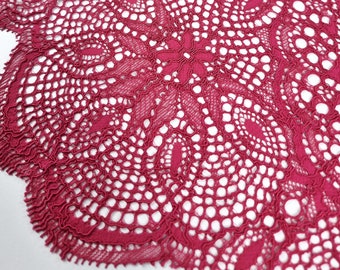 Dark pink lace fabric, bright deep pink Spanish guipure lace by the meter, LN9701