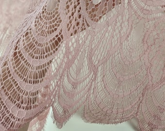 Pink lace fabric, old pink geometric lace by the meter LN8702