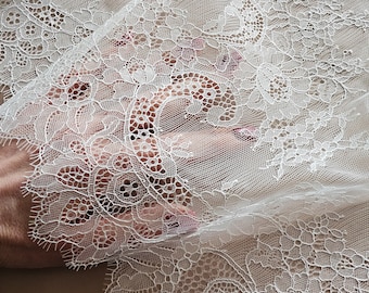 Cream lace trim by Lace To Love, Ivory wedding lace fabric, White lace by the meter, WDL6012