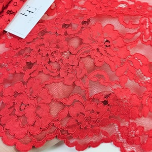 Tissus en dentelle rouge vendus au mètre, tissu en dentelle sari guipure alençon florale rouge, L71027