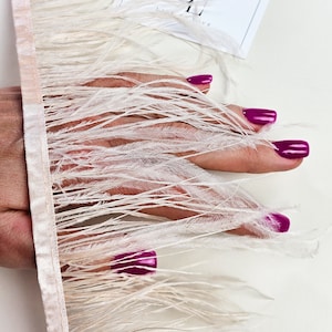 Salmon pink natural ostrich feathers on a ribbon, MC064