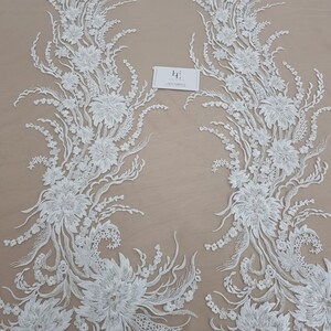 Creme Spitze Stoff mit Perlen, Weiße Hochzeit Spitze, brautkleid spitze, Bestickte spitze, Elfenbein spitzenstoff meterware EVS168CB