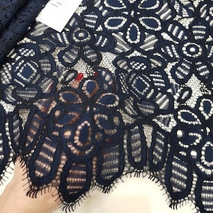 Renda azul escura, tecido de renda francesa azul por metro, LL89413