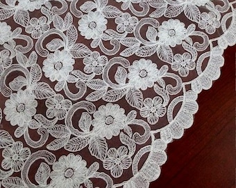 Ivory lace fabric, Embroidered lace, French Lace