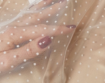 White tulle fabric with dots, 165 cm wide, polka dot tulle fabric sold by the meter, TK9504
