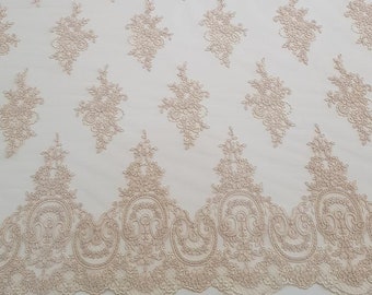 Beige Spitzenstoff, Hautfarbe spitze, Französische Spitze, Hell beige Chantilly Hochzeitsspitze, Elfenbein spitzenstoff meterware EVS157C