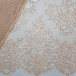 Beige Spitzenstoff, Hautfarbe spitze, Französische Spitze, Hell beige Chantilly Hochzeitsspitze, Elfenbein spitzenstoff meterware LK3002
