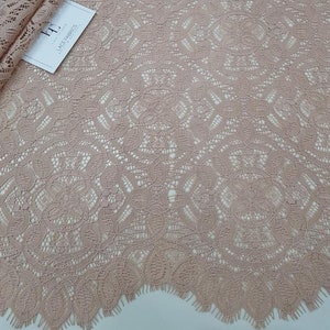 Roze kant, Franse tule kant per meter, Lichtpaarse kantstof, Kantstof per meter, L43432