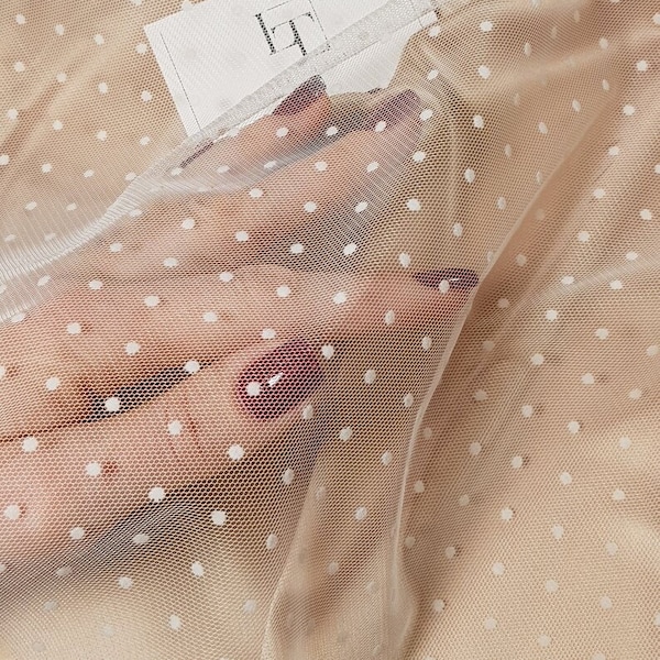 White tulle fabric with dots, 165 cm wide, polka dot tulle fabric sold by the meter, TK9504