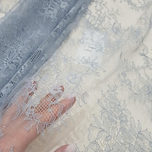 Tela de encaje azul, encaje francés Chantilly, encaje de novia, encaje de boda, encaje de velo, encaje de pestañas, encaje de lencería, LK3003