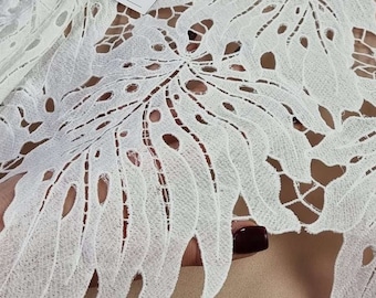 Ivory lace fabric, white macrame lace, cream wedding lace, bridal lace fabric by the meter LK87001