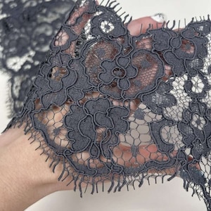 Grey lace trim, grey Alencon lace ribbon, lace fabric by the meter, L31003