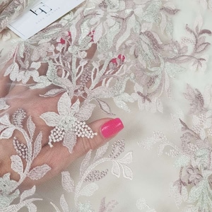 Tessuto di pizzo multicolor, pizzo multicolor, pizzo di tulle ricamato francese colorato, pizzo da sposa, pizzo abito da sposa al metro NK75014