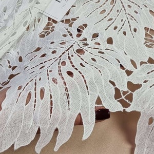 Tessuto di pizzo avorio, pizzo macrame bianco, pizzo da sposa crema, tessuto di pizzo abito da sposa al metro LK87001