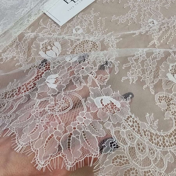 Elfenbein Spitze Stoff, Weiße Französische Chantilly Hochzeitsspitze, Brautkleid spitzenstoff meterware LK6008