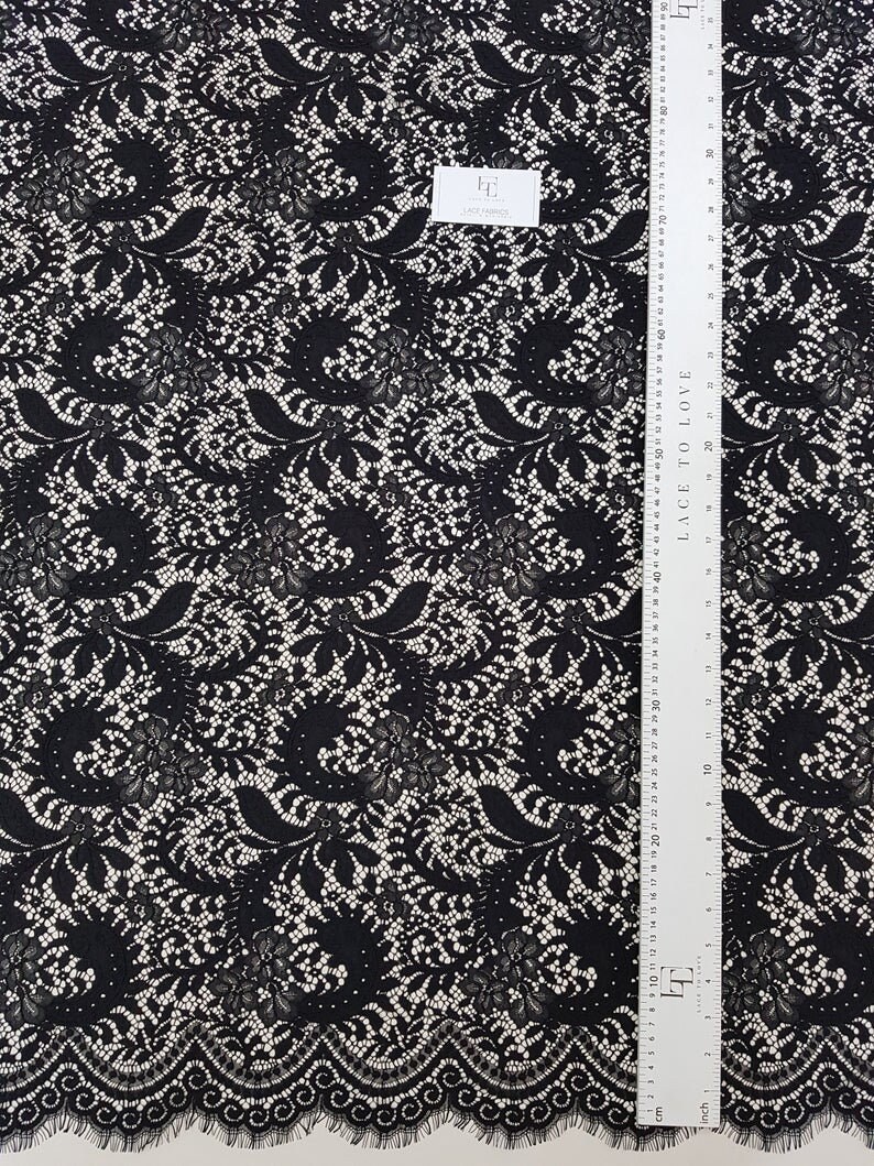 Black Lace, Embroidered Lace Fabric by the Meter L77734 - Etsy