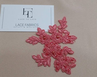 Pink 3D lace applique embroidered with beads, M0071