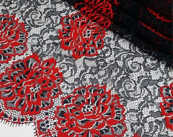 Black lace with red, French lace sold by the meter, J202511