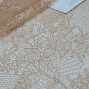 Beige Spitzenstoff, Hautfarbe spitze, Französische Spitze, Hell beige Chantilly Hochzeitsspitze, Elfenbein spitzenstoff meterware LK4001