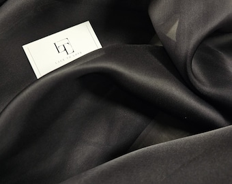 Schwarze Seidensatin Organza Stoff, Organzastoff aus Seidensatin meterware, KEL1005
