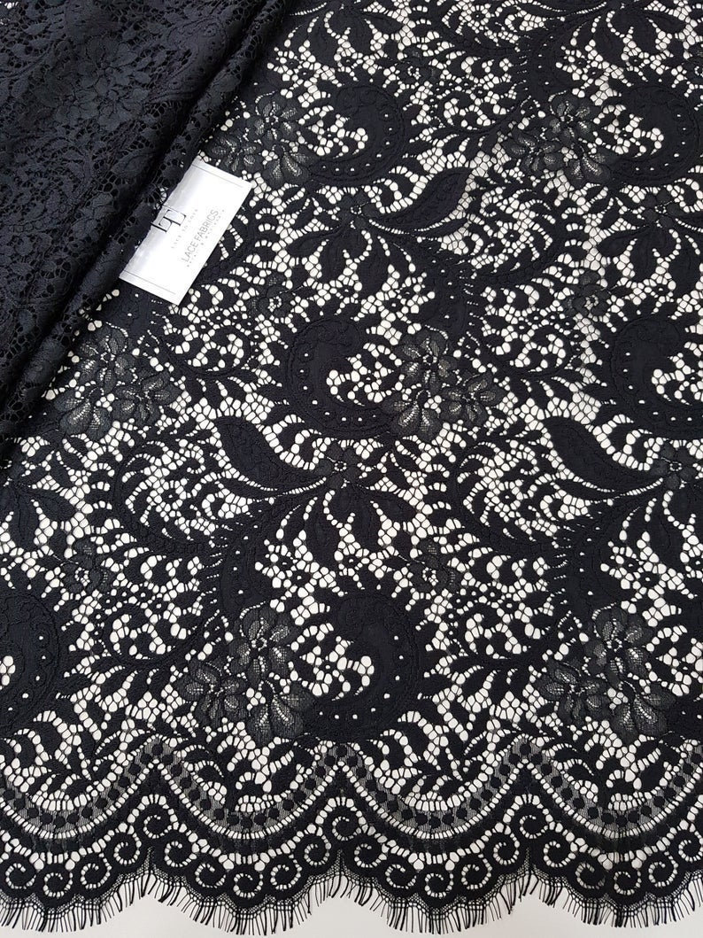 Black Lace, Embroidered Lace Fabric by the Meter L77734 - Etsy