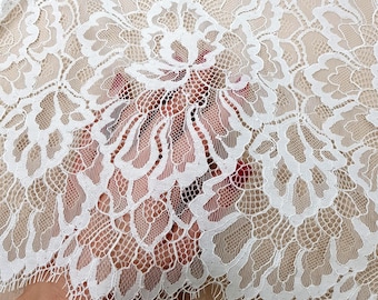 Ivory lace fabric, white French lace, cream Chantilly wedding lace, bridal lace fabric by the meter WD6003