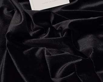 Tessuto di velluto elasticizzato nero venduto al metro. Materiale in velluto morbido, elastico e felpato, HMT3001