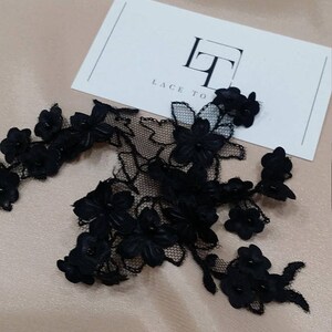 Black 3d Lace applique, Beaded lace applique image 2