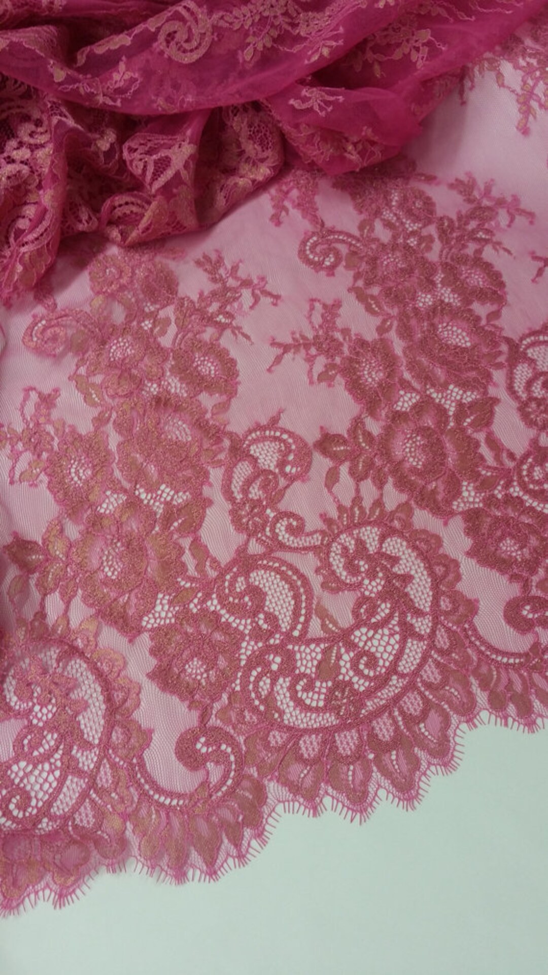 Pink With Gold Lace French Lace Fabric Meterware - Etsy