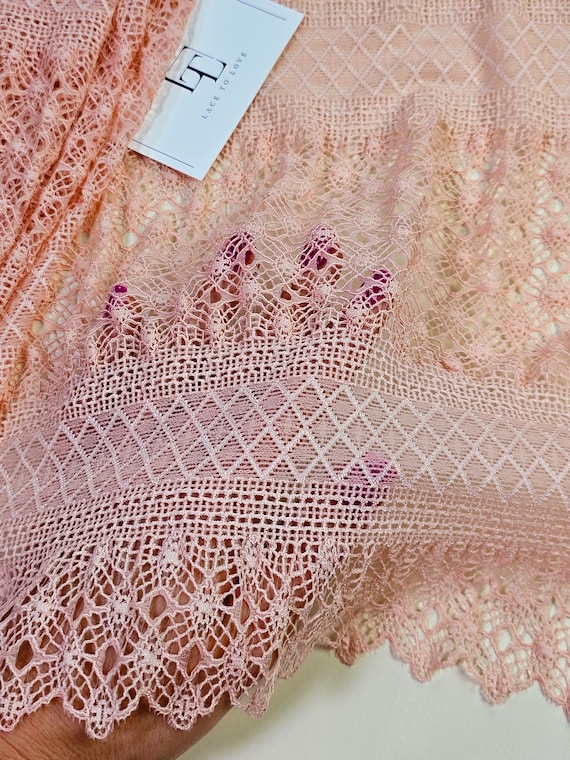 Polyester Spitze Altrosa Meterware Pink Elastic Lace Sold By The