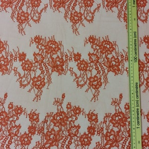 Red with orange shade lace fabric by the yard, French Chantilly Lace, L39122 image 4