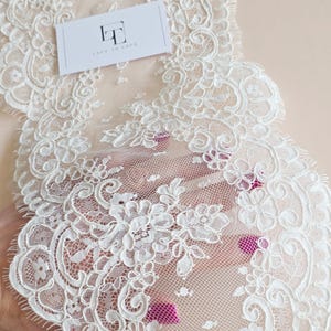 Dentelle de Chantilly blanc crème avec cordon, dentelle française ivoire clair, dentelle de mariage, WDL6018