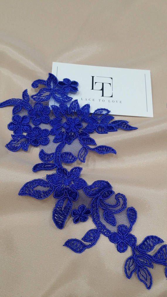 Royal Blue Applique French Chantilly Lace Applique Etsy