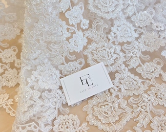 Beaded snow white lace fabric, french lace
