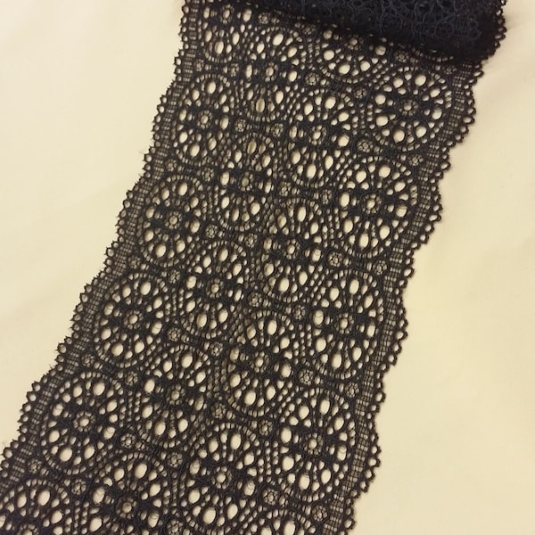 Black lace trim with elastane, black lace, L62301
