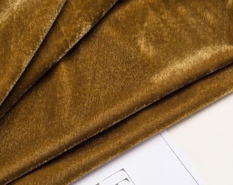 Mustard yellow stretch velvet fabric sold by the meter. Smooth, elastic purple plush velvet material, HMT3006