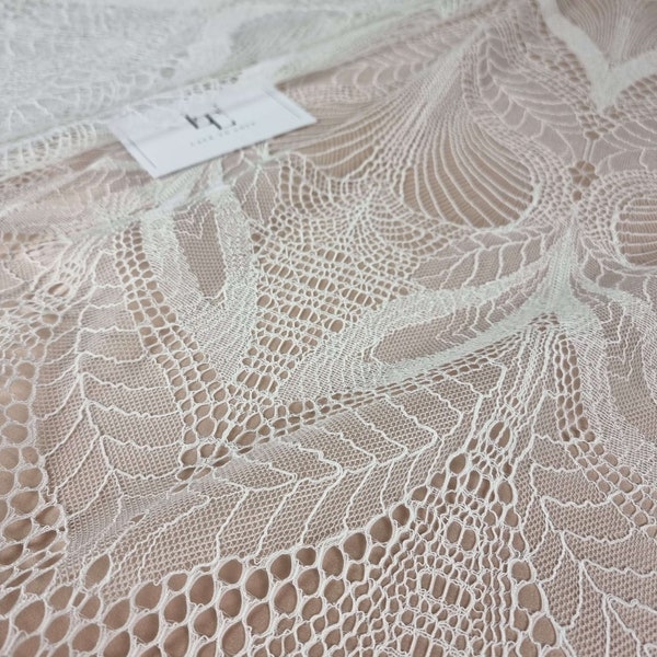 Tissu en dentelle ivoire, dentelle macramé Français blanc, dentelle de mariage crème Chantilly, tissu en dentelle pour robe de mariée au mètre LN6901