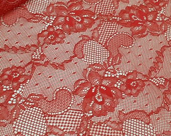 Red and Gold Elastic Lace, Chantilly Lace, JE12001