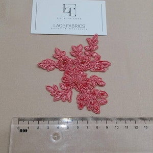 Pink 3D lace applique embroidered with beads, M0071 image 3