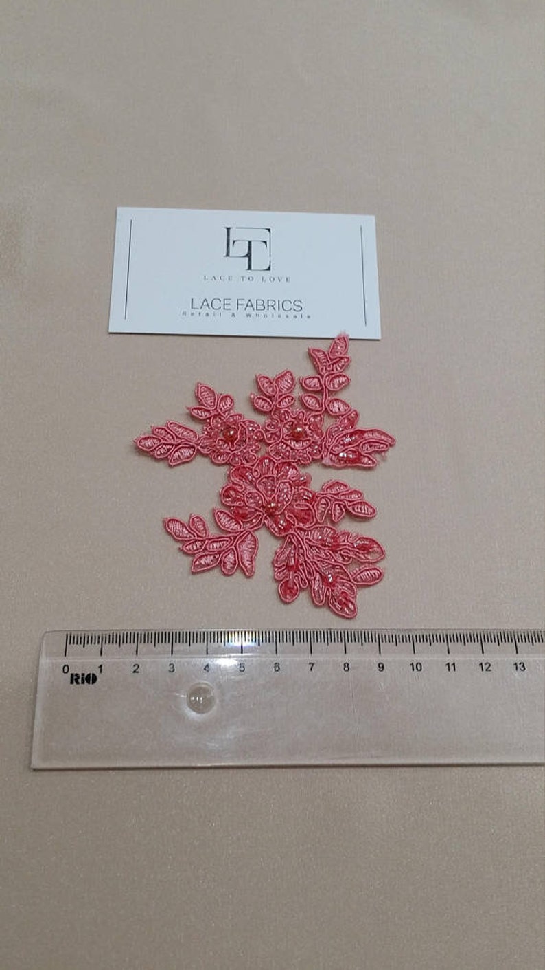 Pink 3D lace applique embroidered with beads, M0071 image 3