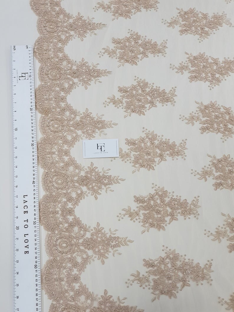 EVS162CB Beige Wedding Lace Fabric Beige Lace Beads