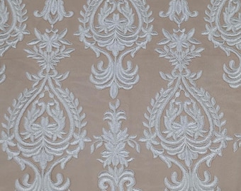 Ivory lace fabric by the meter, white lace fabric