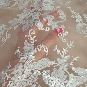Tecido de renda creme com lantejoulas, renda geométrica branca para casamento, renda bordada para vestido de noiva, tecido de renda marfim por metro EVS185S