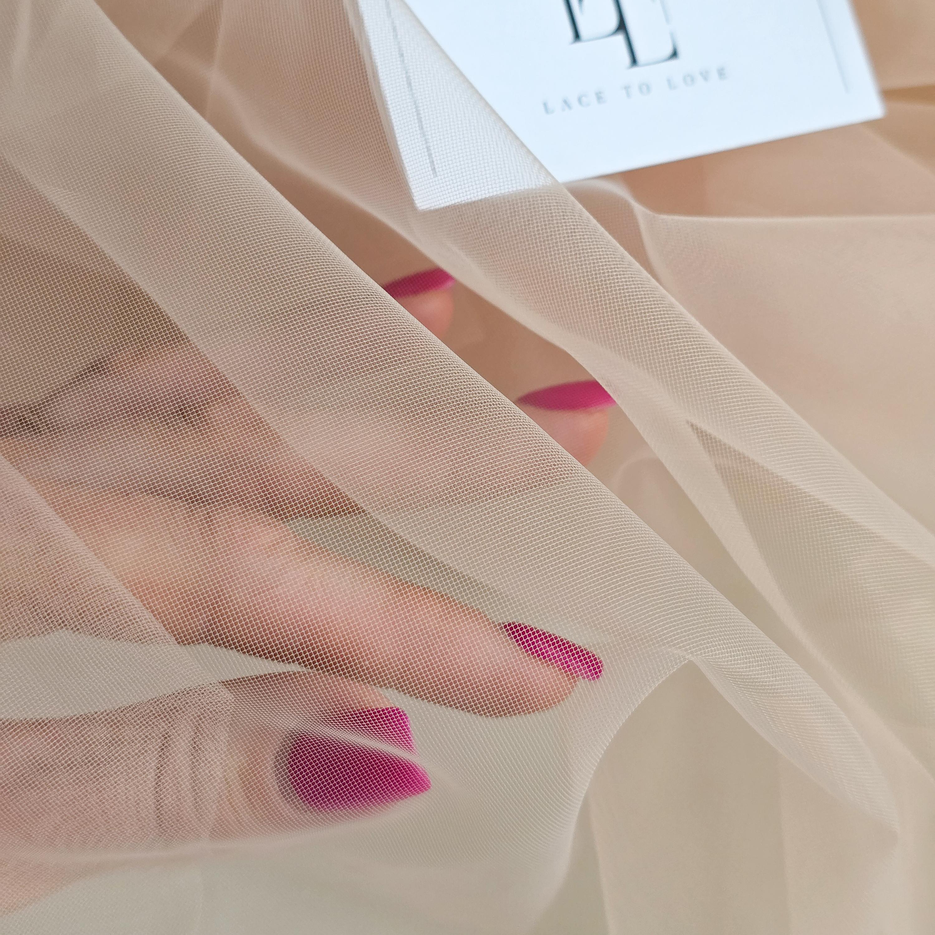 【euw】nuance quilting tulle outer / beige Beige Tulle Fabric, Skin-colored Tulle Woven Fabric by the Meter