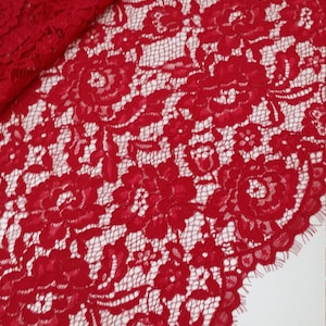 Red lace, red Spanish Alencon lace fabric by the meter