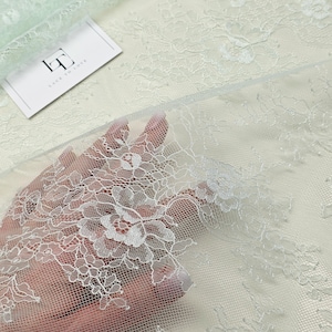 Hell grüner Spitzenstoff, staubgrüne französische Chantilly Spitze stoffe, Spitzenmaterial für Brautschleier, Meterware, WD2003