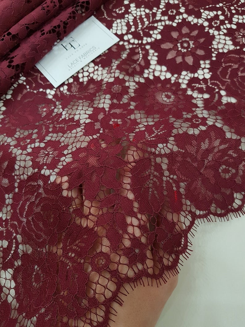 Burgundy lace fabric burgundy lace fabric wine red lace | Etsy