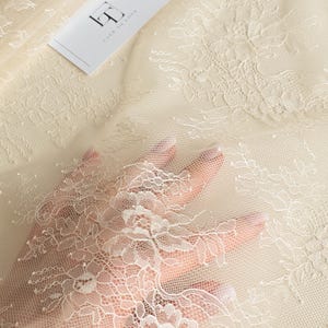 Tissu en dentelle rose clair, tissu en dentelle Chantilly rose saumon, tissu en dentelle pour voiles de mariée, vendu au mètre, WD2016