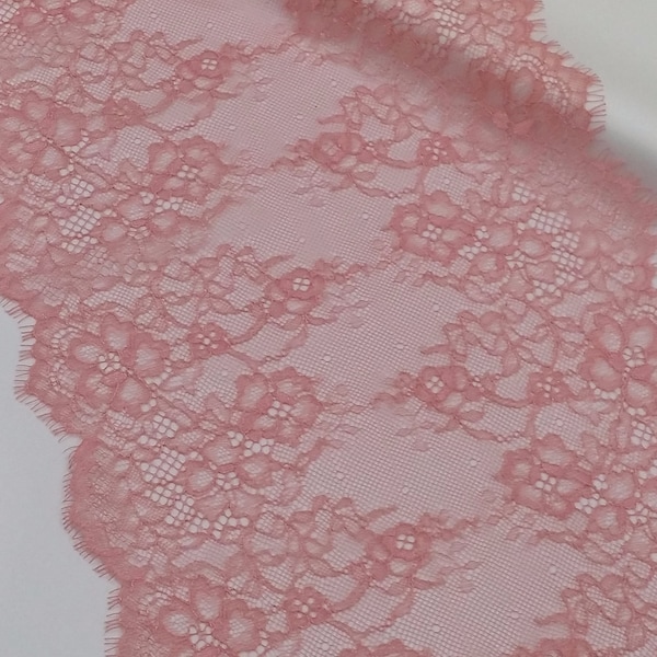 Cinta de encaje rosa, tela de encaje Chantilly rosa, L1771